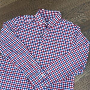 Boys performance button down Shirt.  Red, white and blue gingham